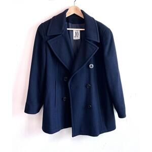 Jones New York Women's Navy Double Breasted Pea Coat Size M 100% Wool
